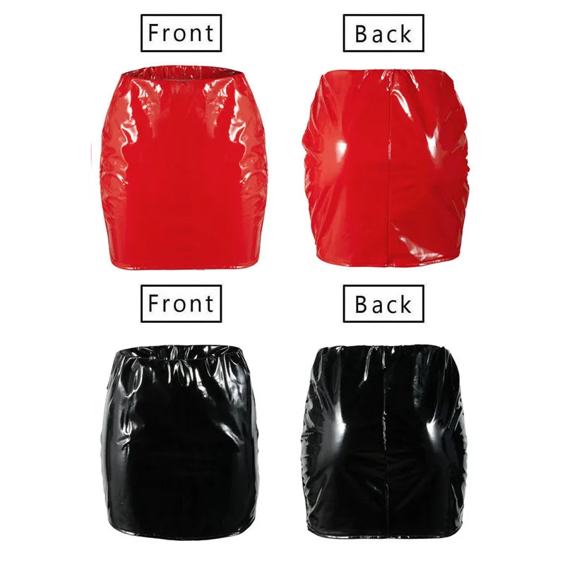 Women High Waist Pu Leather Skirts Solid Black Red Orange Sexy Pencil Mini Skirts