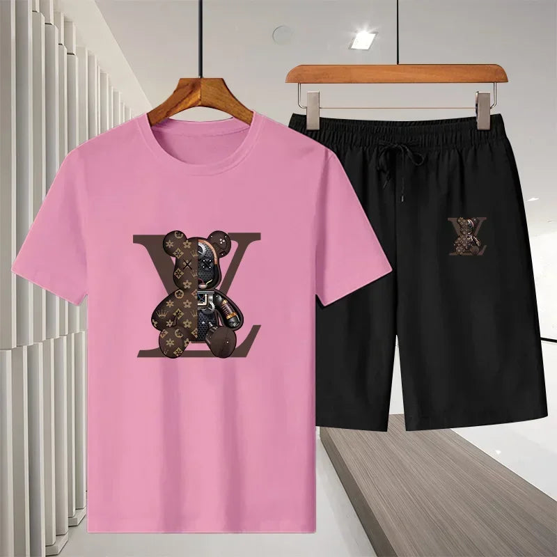 New 2025 summer leisure men's sports suit Outdoor hiking jogging men's short sleeve breathable T-shirt + shorts two-piece set