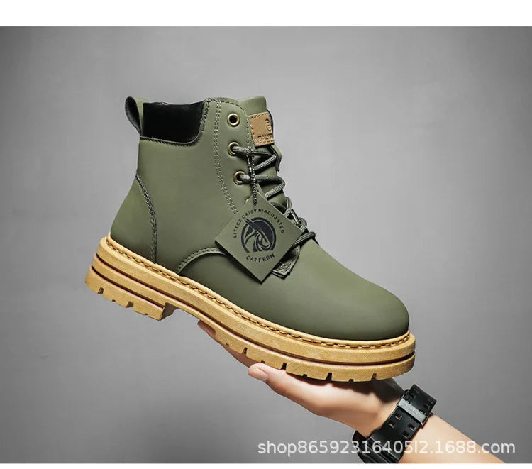 Men's Boots Lace Up 2024 Winter New High Top Leisure All-match Men's Casual Boots Non-slip Trend Rubber Men Flat Boots