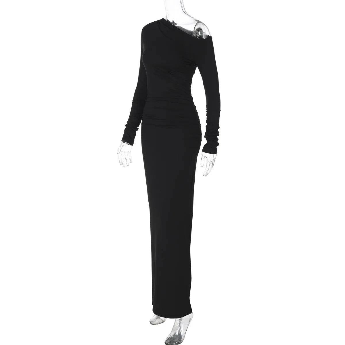 TARUXY White Skew Collar Long Sleeve Maxi Dress For Women 2024 Autumn Winter New Bodycon Elegant Party Dress Female High Waist