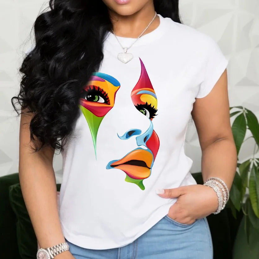 Women T Shirt Letter Lips Cartoon Print Fashion Funy Clothes Tees Lady
