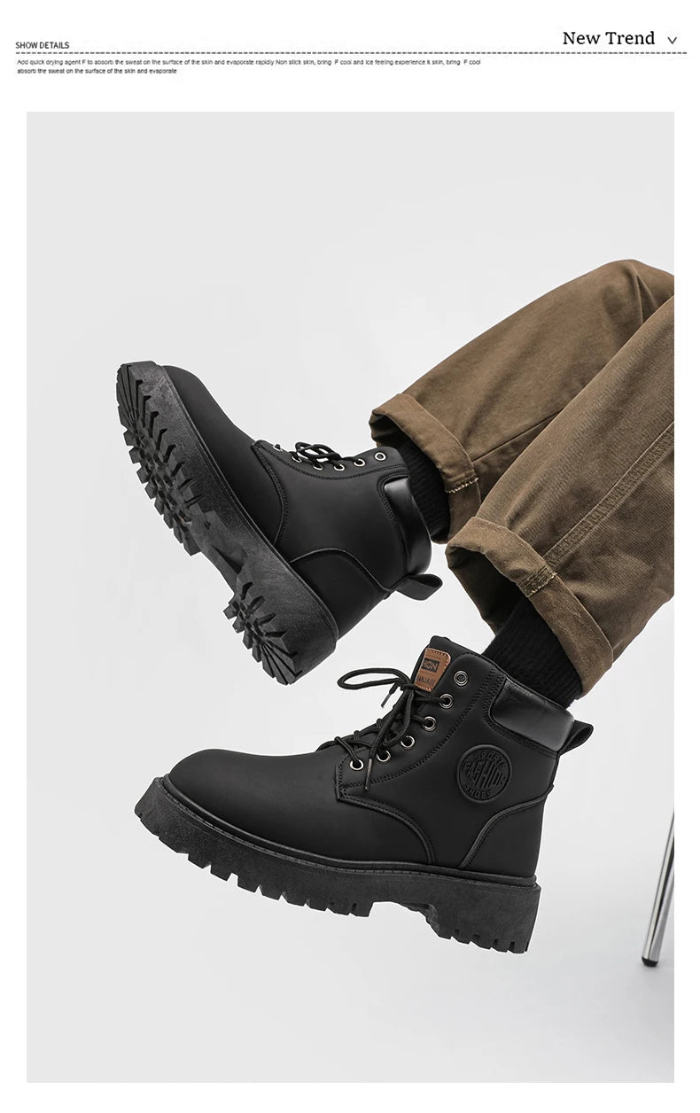 Men's High Top Boots Four Season Outdoor Work Shoes Anti Slip And Comfortable Yellow Boots Fashion British Casual Leather Boots