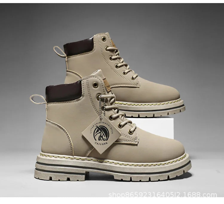 Men's Boots Lace Up 2024 Winter New High Top Leisure All-match Men's Casual Boots Non-slip Trend Rubber Men Flat Boots