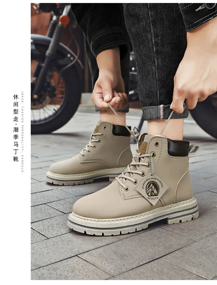 High Top Boots Men's Leather Shoes Fashion Motorcycle Men's Ankle Boots Winter Boot Lace Up Botas Hombre Cowboy Boots