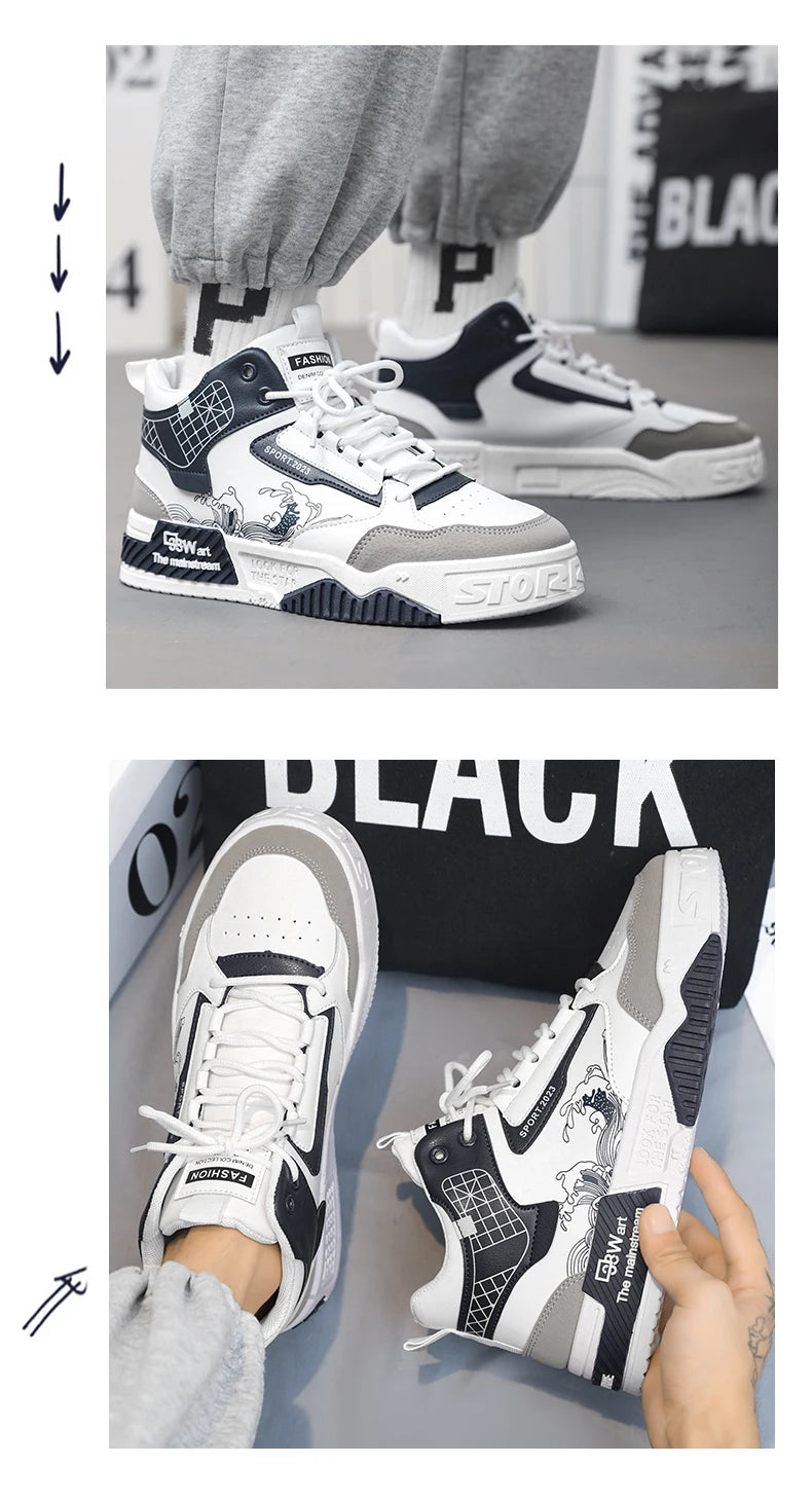 High-Top Men Casual Shoes Fashion Non-Slip Men Sneakers Breathable Lace Up Walking Shoes Male Flat Tenis Shoes Zapatillas Hombre