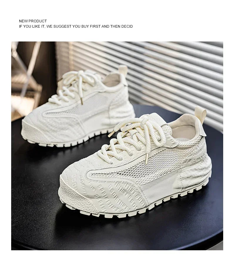 New 2025 Spring Large-mesh, High-quality Lace-up Mesh, High-quality Breathable and Fashionable Thick-soled Casual Shoes