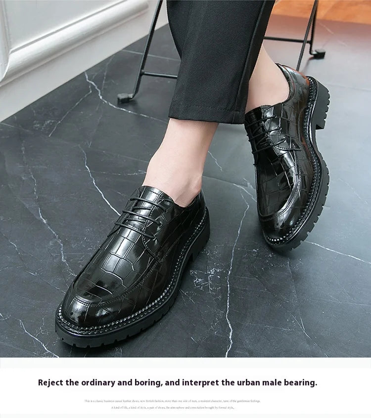 Business shoes British casual shoes Increase leather shoes Korean version breathable lace-up hair stylist men's shoes