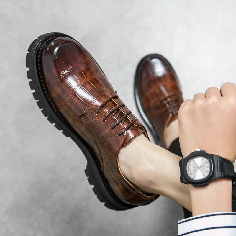 2024 Men's Thick soled Oxford Shoes Fashion Versatile Breathable Office Classic Business Luxury Designer Formal Crocodile Shoes