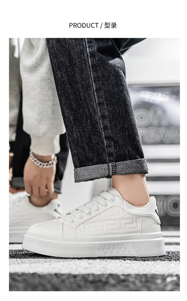 2025 Men's Breathable White Sneakers - Thick-Soled Casual Shoes, Comfortable Walking Shoes for Spring