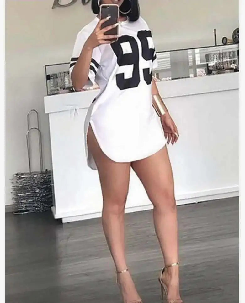 Woman's Tshirts Superior Quality Spring/summer Letters Loose O Neck Short Sleeve Fashion Ladies Tops T Shirt Dress SJL9