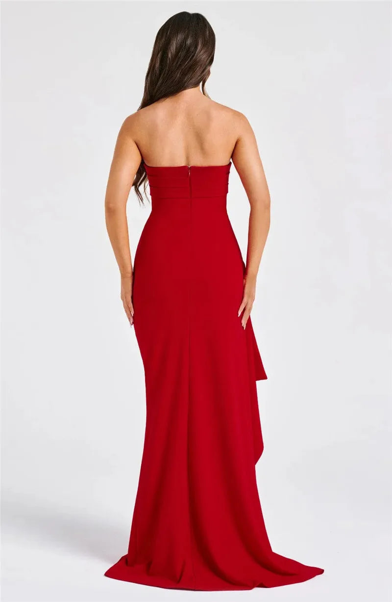 Mozision Strapless Backless High Split Maxi Dress Women Fashion Off-shoulder Sleeveless Bodycon Club Party Long Dress Elegant