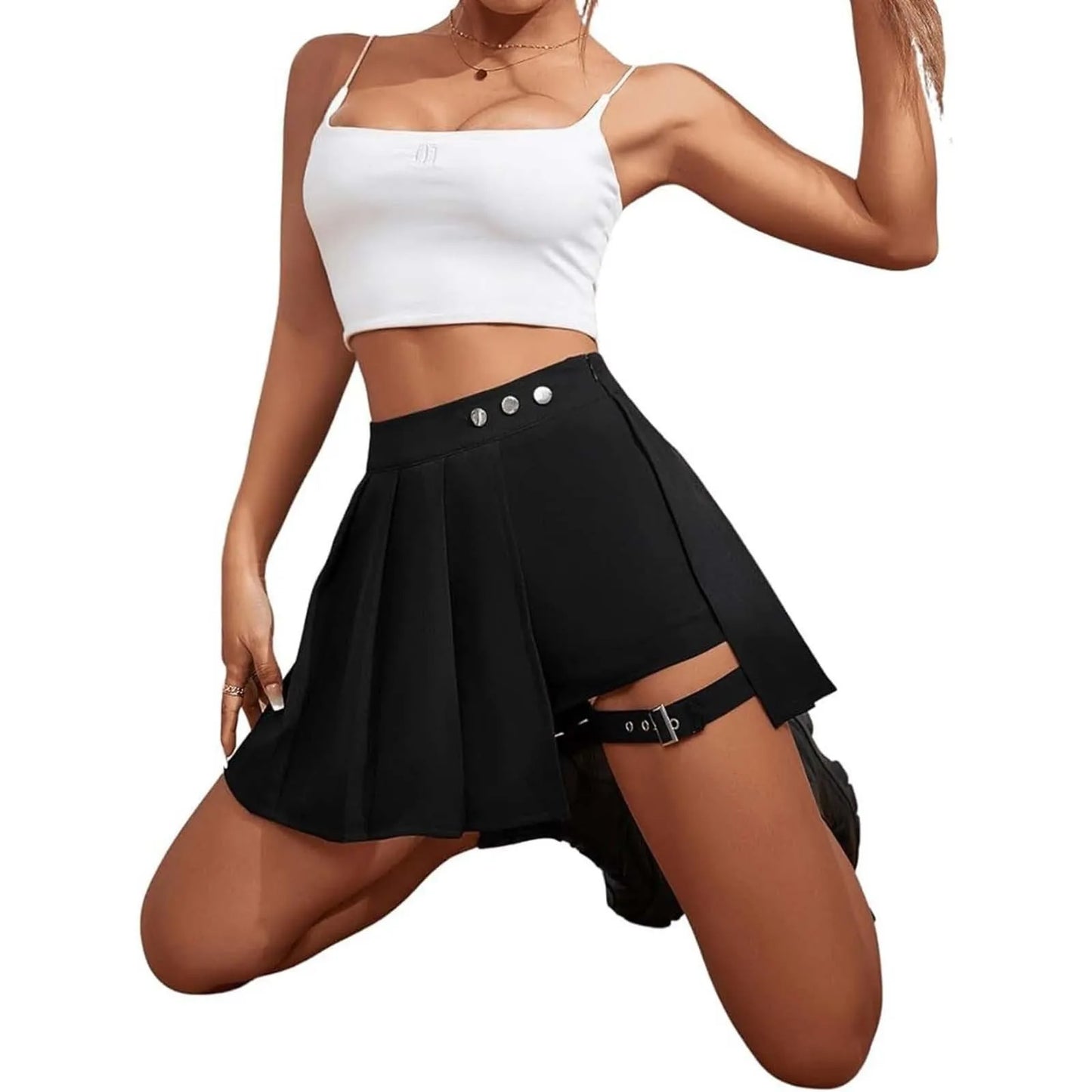 Women's Trouser Skirt Short Trousers Casual Skirt With Buckle Gothic Pleated Skirt Pleated Rave Skirt Cargo Trouser