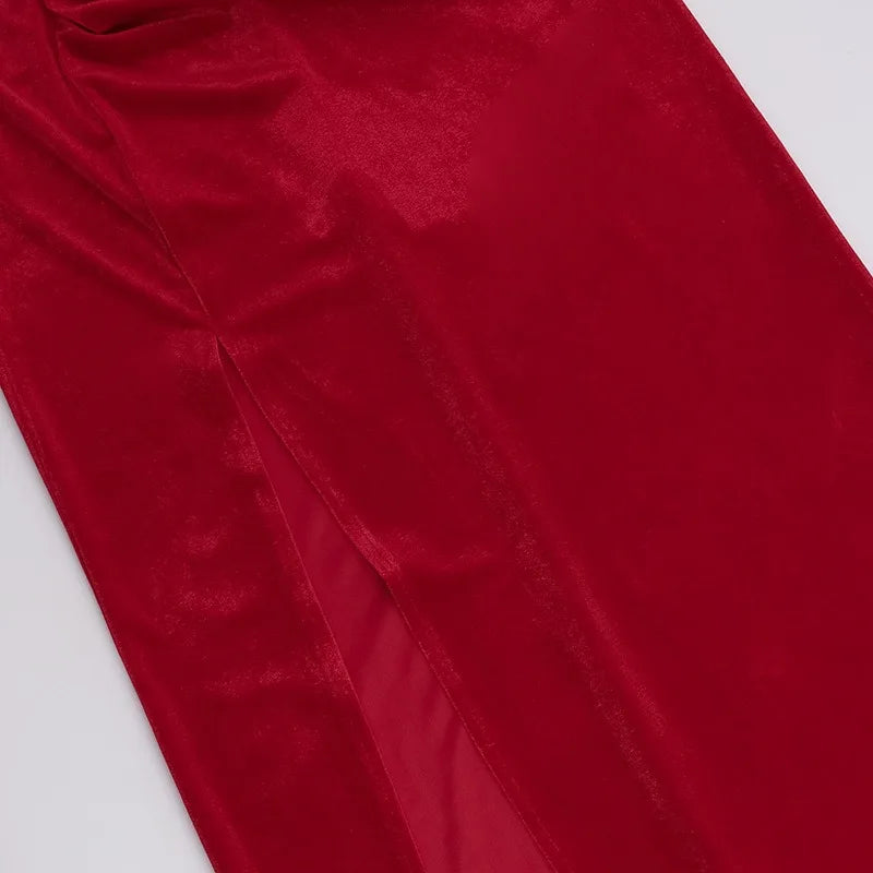 Trendix Velvet Elegant Evening Dress For Women Square Collar Long Sleeve Sexy Maxi Dresses Party Solid Slim Side Slit Dress 2025