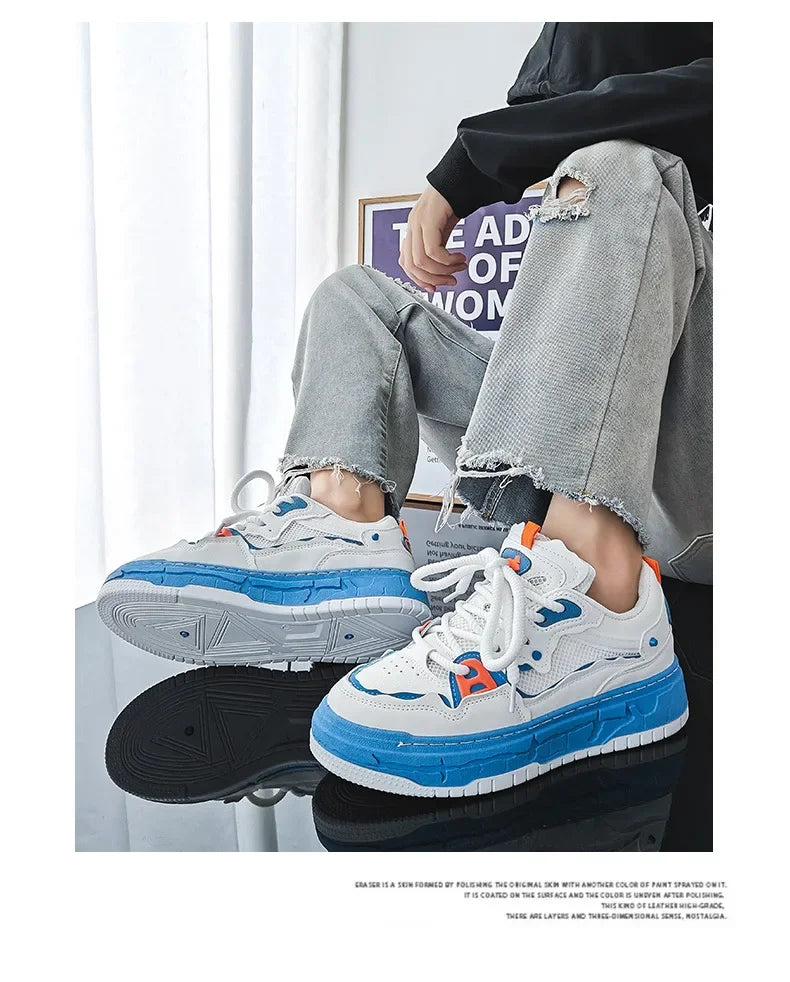 2023 Autumn New Niche Trendy Flat Board Shoes Korean Style Versatile Teenage Thick Bottomed Casual Sport Men's Shoes