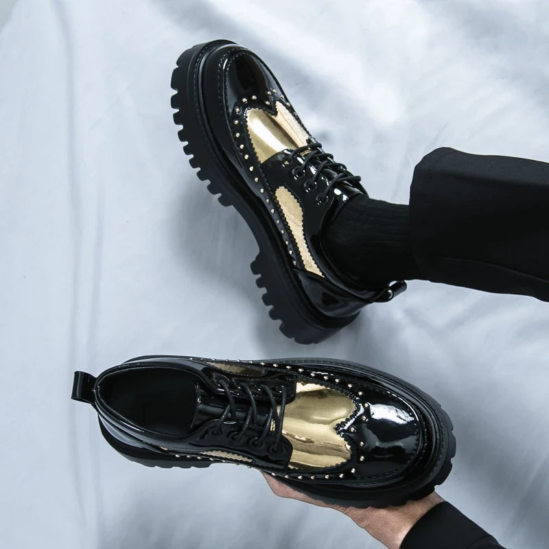 Men Casual Office Business Formal Oxford Thick Bottom Dress Shoes Men Gentleman Outdoor Patent Leather Wedding Shoes Fashion