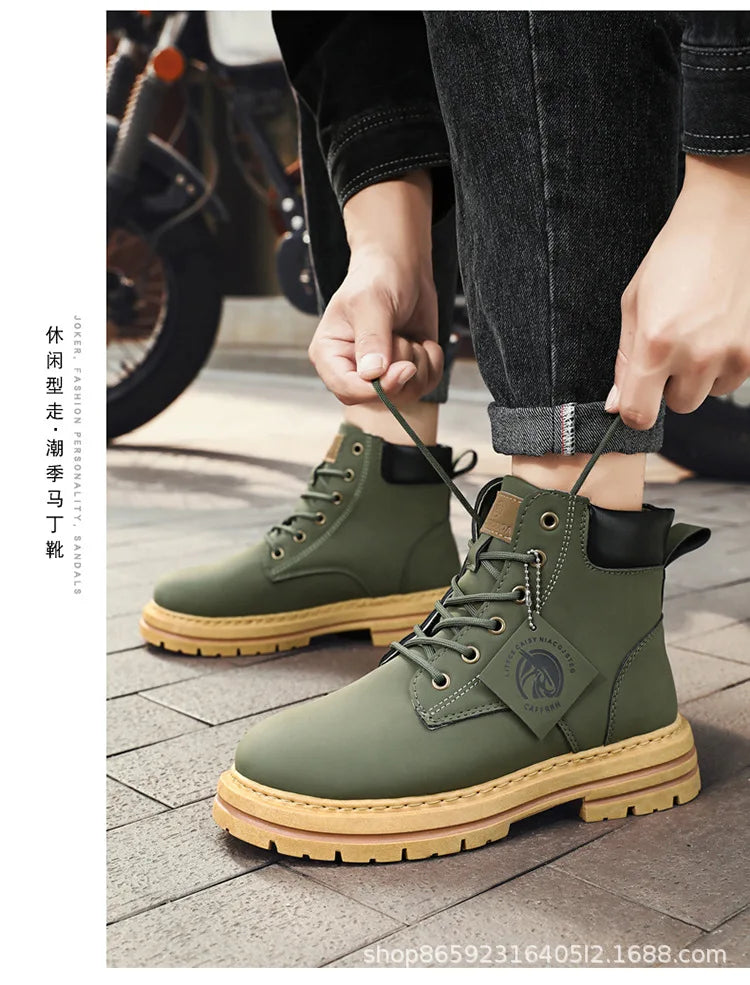 Men's Boots Lace Up 2024 Winter New High Top Leisure All-match Men's Casual Boots Non-slip Trend Rubber Men Flat Boots