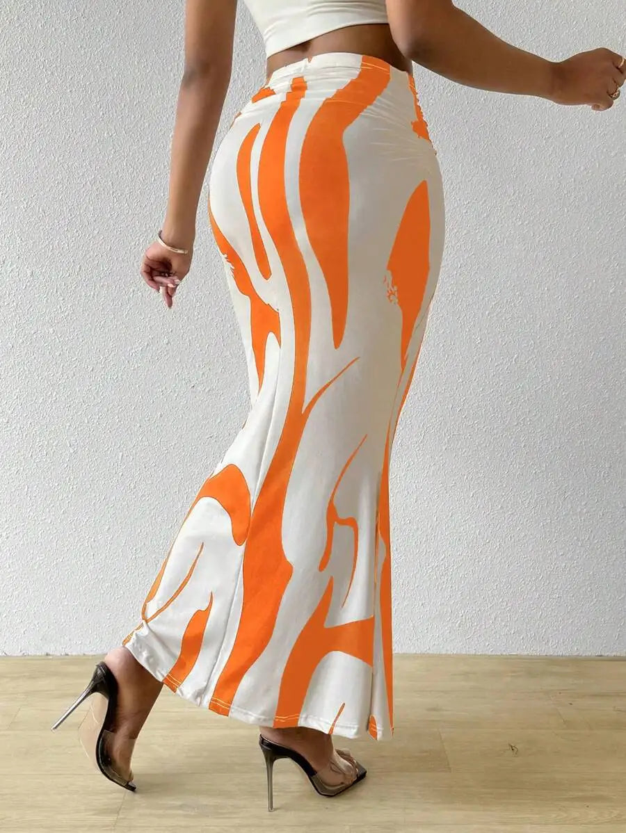 Long Skirts For Women Dressy Casual Graphic Zebra Print Pleated Skirts Spring New Fashion Elastic High Waist Geometry Streetwear
