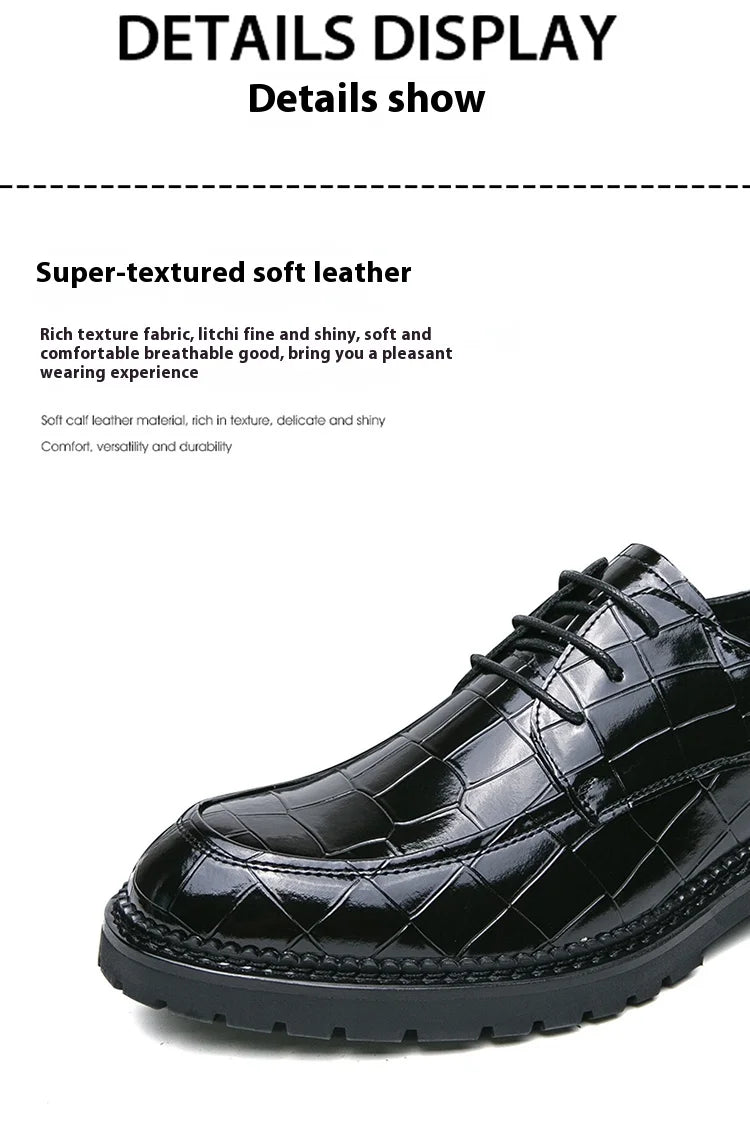 Business shoes British casual shoes Increase leather shoes Korean version breathable lace-up hair stylist men's shoes