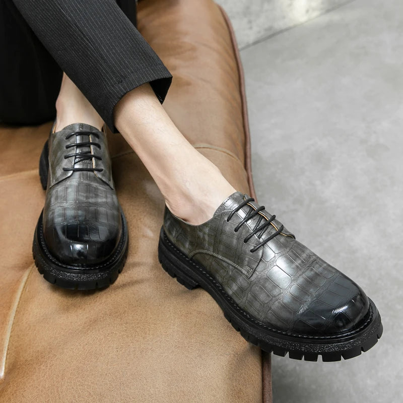 2024 Men's Thick soled Oxford Shoes Fashion Versatile Breathable Office Classic Business Luxury Designer Formal Crocodile Shoes