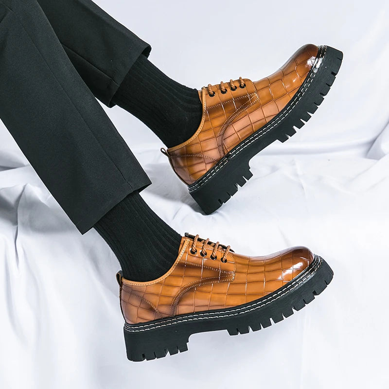 Derby Thick soled Men's Shoes Trendy British style Leisure Outdoor Fashion Party Plus Size Daily office youth leather shoes