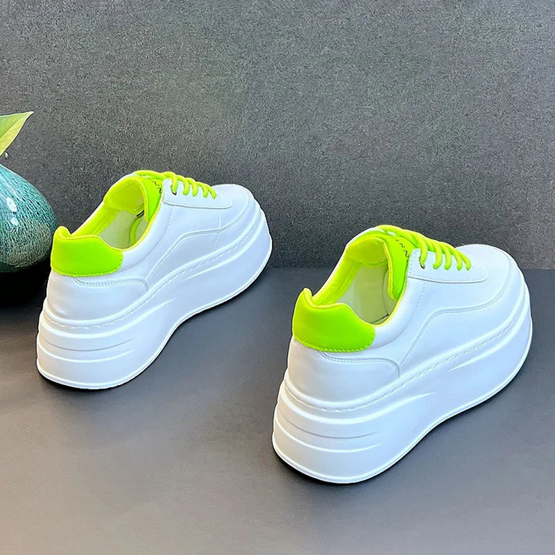Men's Height Increasing Shoes New White Fashion Breathable Thick Soled Flat Shoes Trend Versatile Casual Board Shoes man