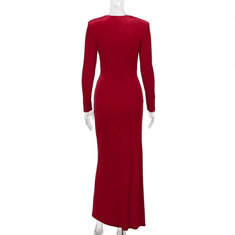 Trendix Velvet Elegant Evening Dress For Women Square Collar Long Sleeve Sexy Maxi Dresses Party Solid Slim Side Slit Dress 2025
