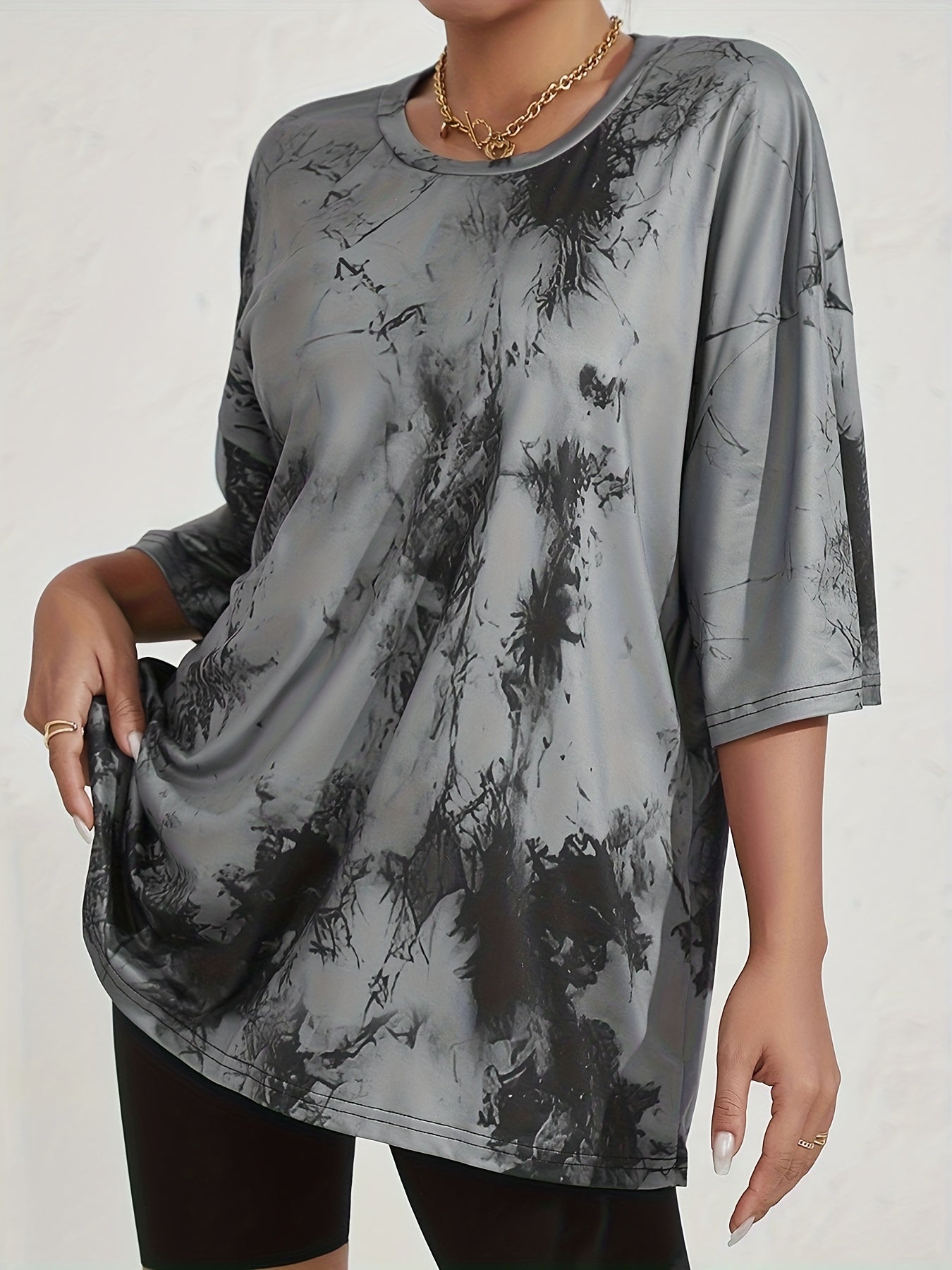 Oversized Tie Dye Print T-Shirt, Casual Crew Neck Short Sleeve T-Shirt For Spring & Summer, Women's Clothing