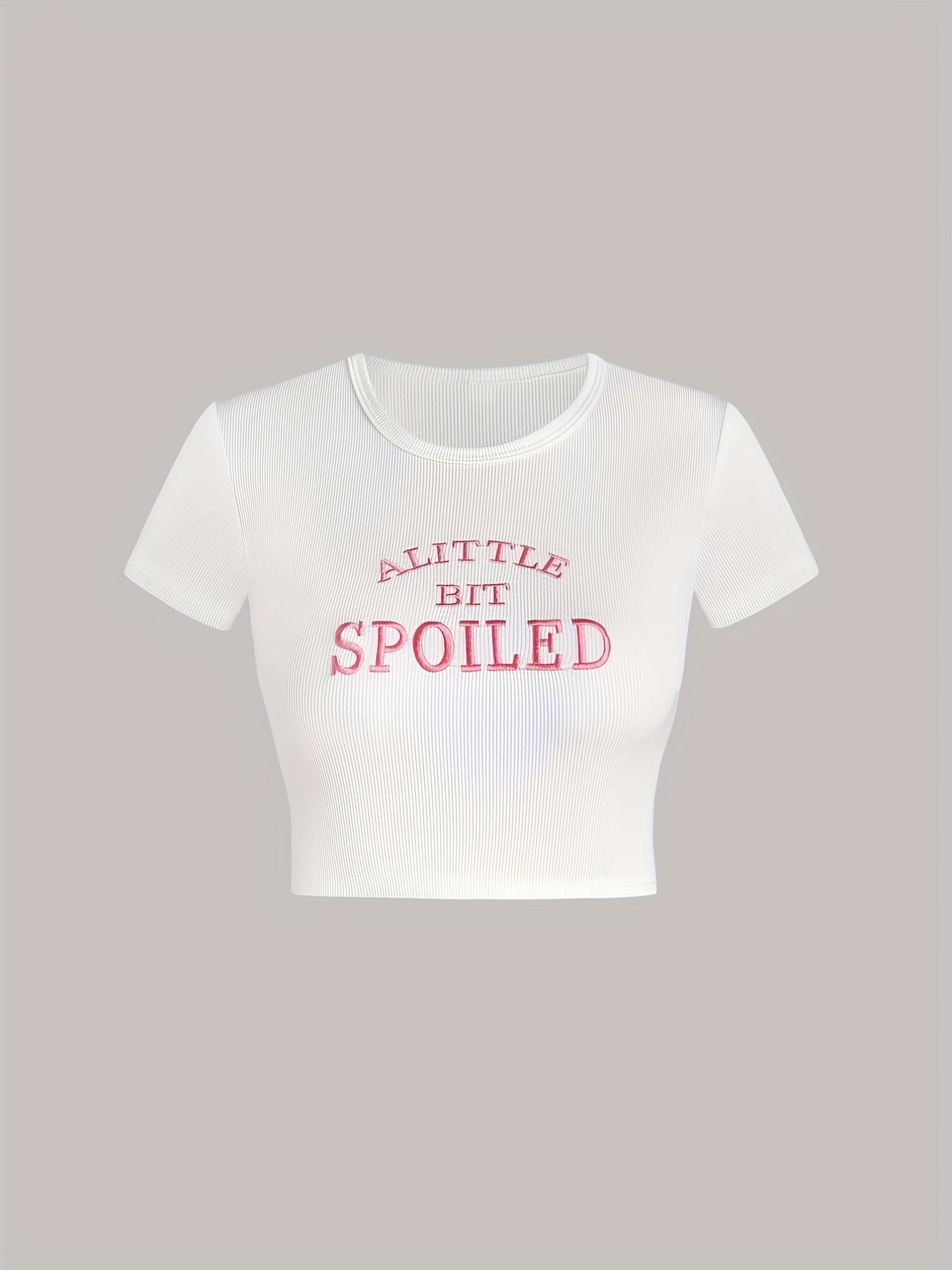 Letter Embroidery Crop T-Shirt, Y2K Short Sleeve T-Shirt For Spring & Summer, Women's Clothing