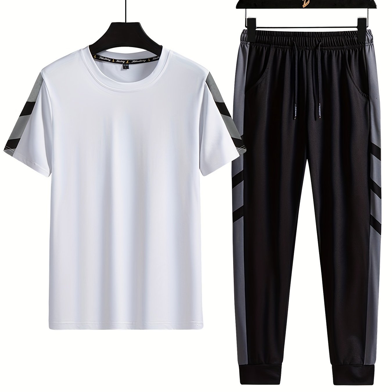 Classic Men's 2 Pieces Outfits, Short Sleeve T-Shirt And Drawstring Trousers Set