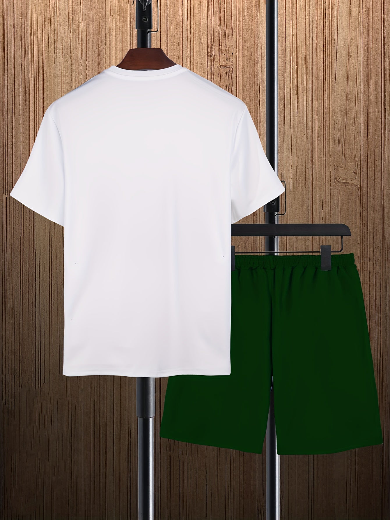 Mens Trendy Leaf Print 2-Piece Outfit - Relaxed Fit T-Shirt & Adjustable Drawstring Shorts - Comfortable Casual Wear