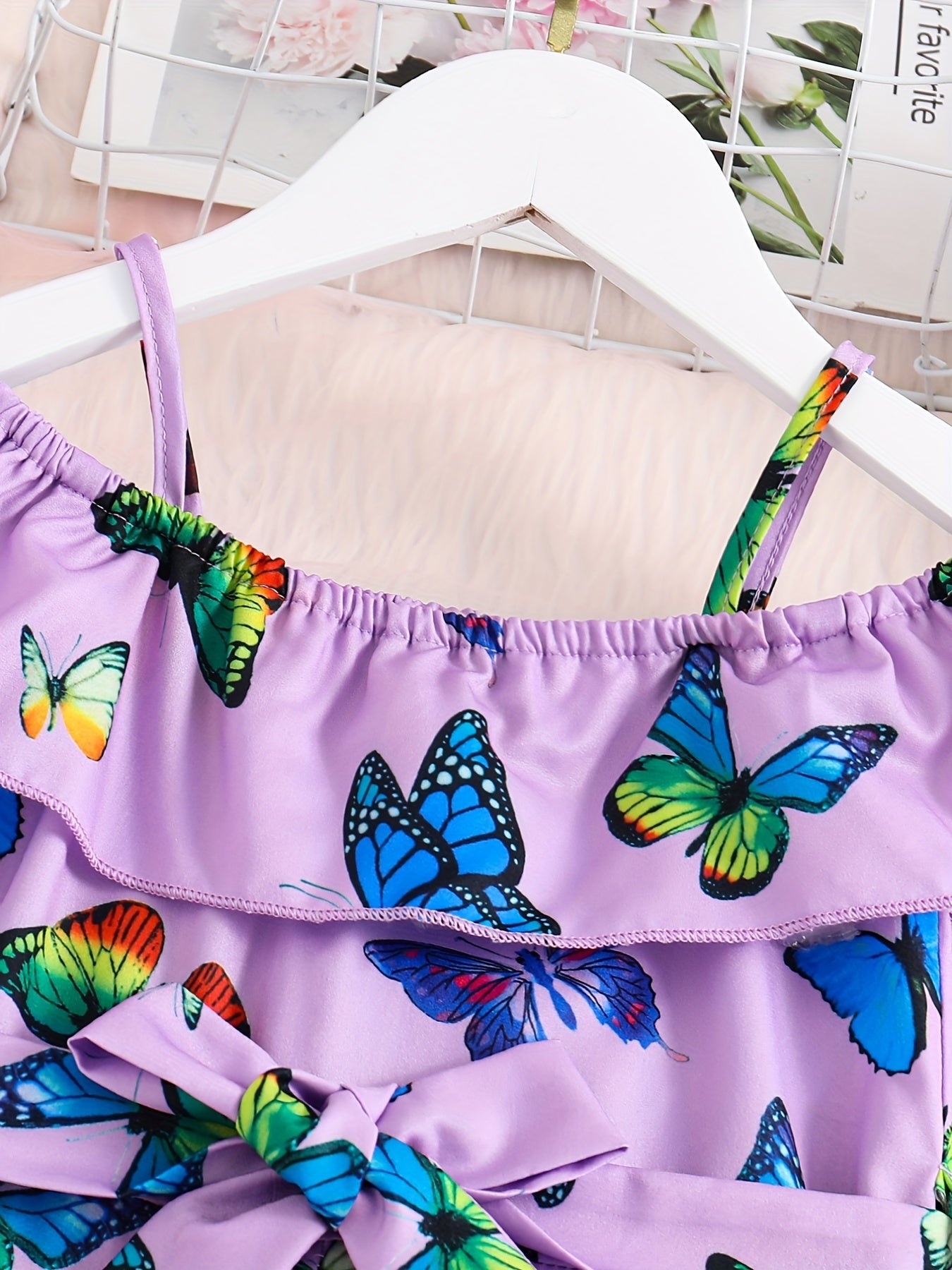 Trendy Girls' Butterfly Romper with Ruffles and Belt - Perfect for Summer!