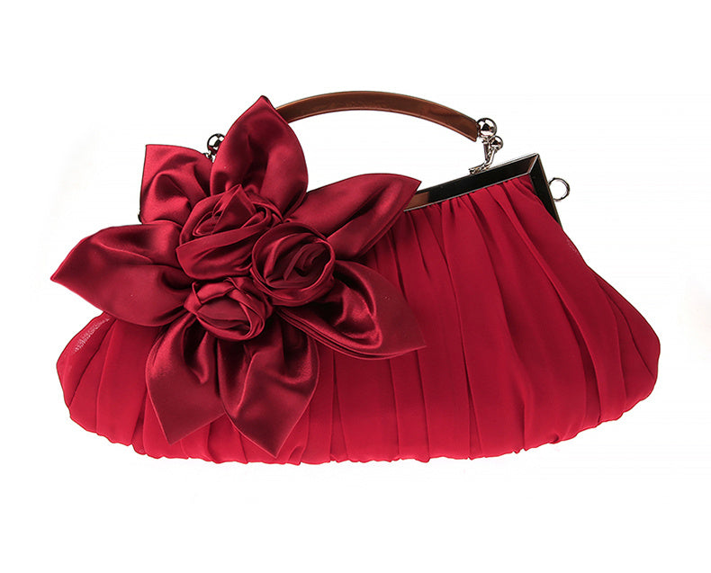 Floral Decor Clutch Bag, Elegant Ruched Detail Handbag, Women's Trendy Chain Shoulder Bag For Party