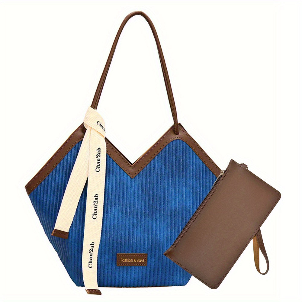 Large-Capacity Faux Leather Tote Bag - Stylish Zipper Closure, Fixed Shoulder Straps, Simple and Spacious Design for Work, Daily Use, and Travel - Durable, Easy-to-Clean, and Trendy Accessory