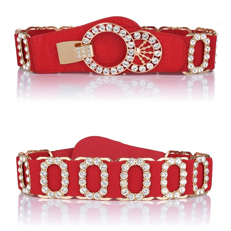 Stretchy Elastic Waist Belt for Women - Sparkling Rhinestone Accents, Alphabets, Rivet, Sequins, and Studded Details - Perfect for Party, Wedding, Bohemian, and Business Occasions