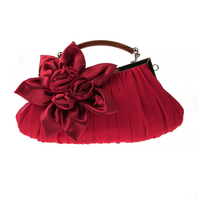 Floral Decor Clutch Bag, Elegant Ruched Detail Handbag, Women's Trendy Chain Shoulder Bag For Party
