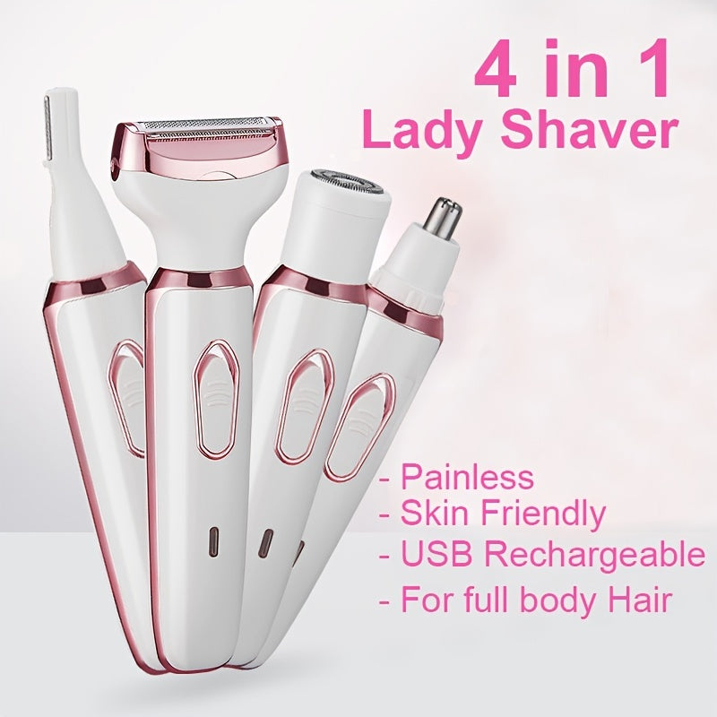 SmoothGlide Womens Electric Shaving Kit - 4-in-1 Cordless Hair Remover for Face, Legs, Underarms & Bikini Area, Wet/Dry Use with Quick-Charge Micro USB, Portable & Perfect for Sensitive Skin, A Luxurious Holiday Gift