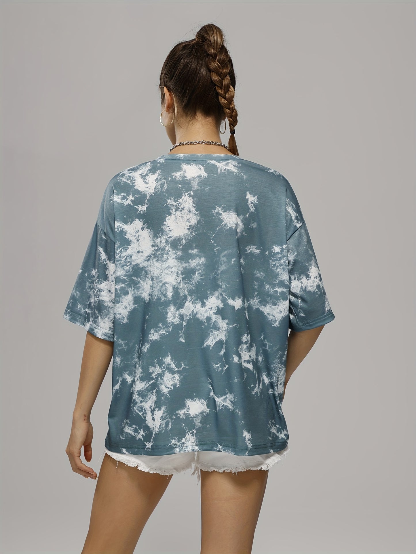 Women's Tie Dye Letter Graphic Tee, Casual Loose Sports Crew Neck T-shirt, Women's Tops