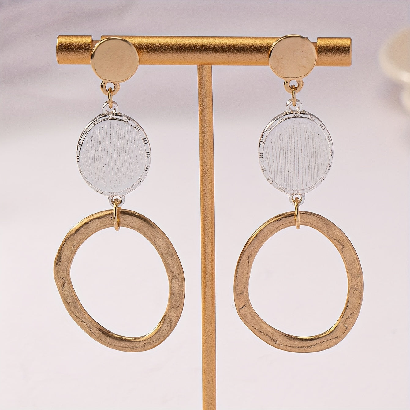 Hollow Circle Pendant Elegant Dangle Earrings Zinc Alloy Silver Plated Jewelry Exquisite Female Gift