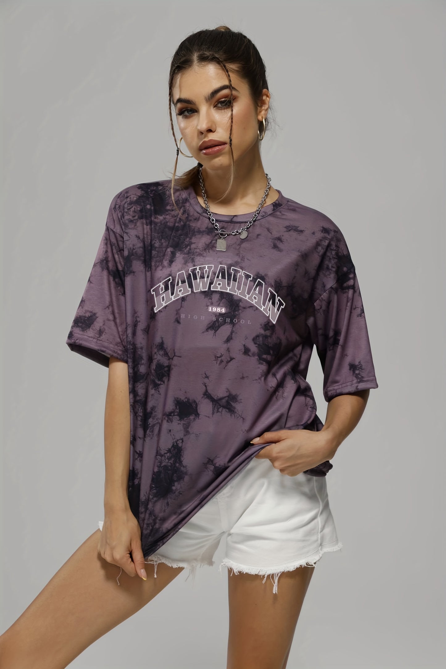 Women's Tie Dye Letter Graphic Tee, Casual Loose Sports Crew Neck T-shirt, Women's Tops