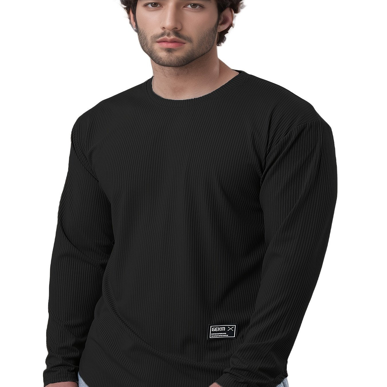 Men'S Quick-Dry Stretch Athletic Long Sleeve T-Shirt - Slim Fit Basketball Training Top with Letter Print, Breathable High-Elasticity Fabric for Spring & Fall Sports, Workout Shirts