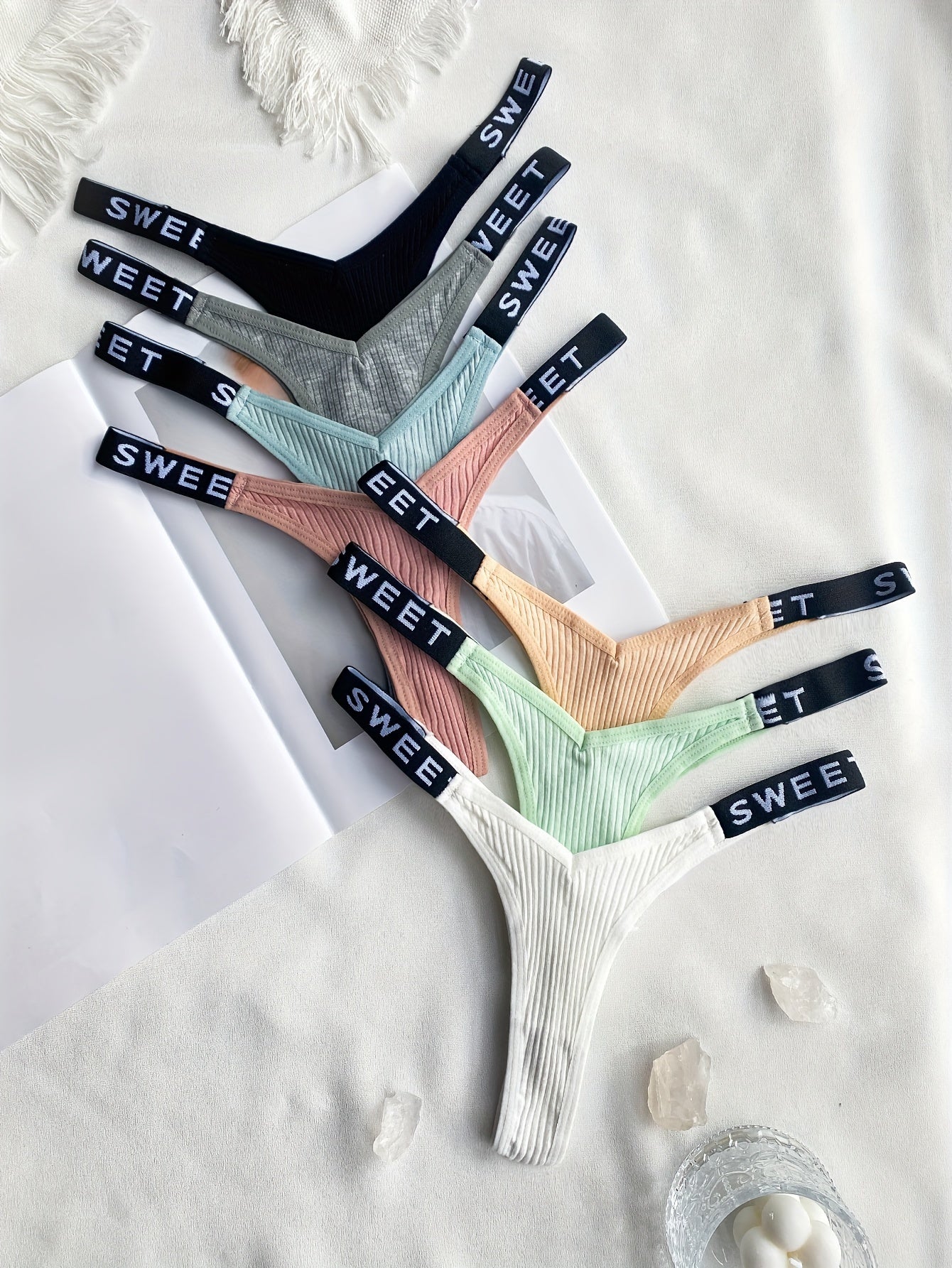 thong panties - Letter Print Tape Thong Panties - Comfort & Breathable Ribbed - Unleash Your Inner Confidence