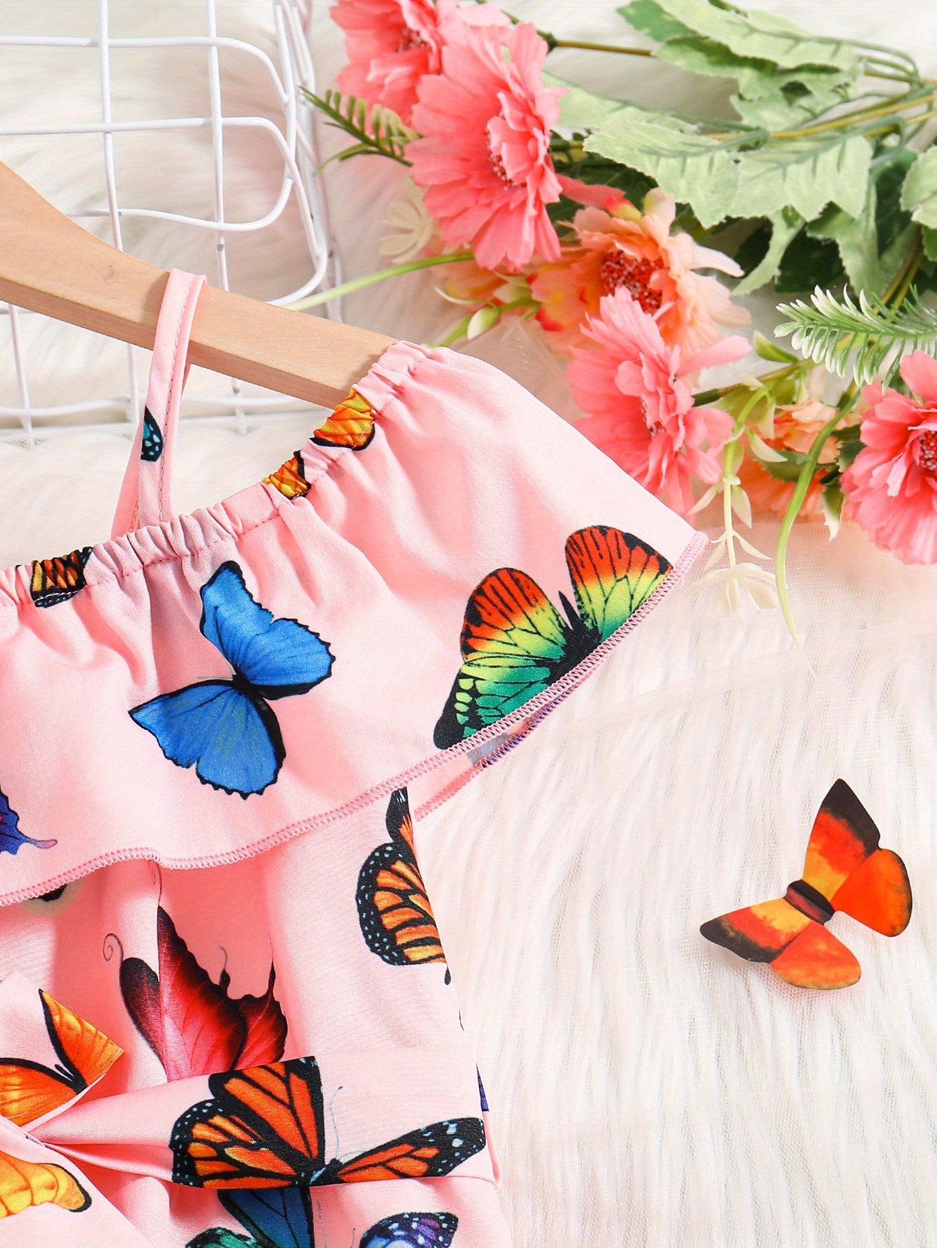 Trendy Girls' Butterfly Romper with Ruffles and Belt - Perfect for Summer!