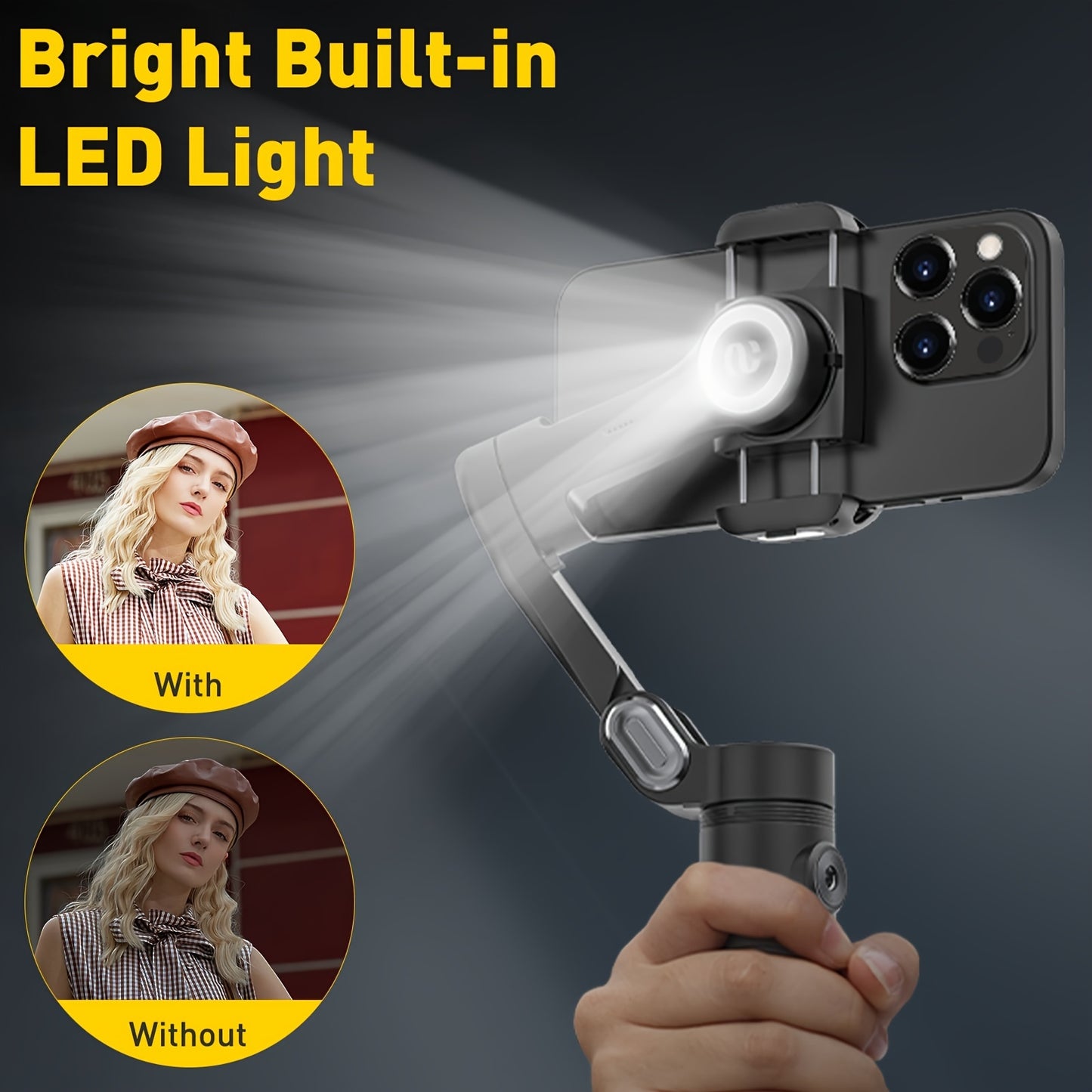 Smart X Pro 3-Axis Foldable Smartphone Gimbal Stabilizer - LED Light, Video Recording, Vlogging Kit for iPhone 15/14/13 Pro Max - Compact, Portable, and Easy to Use