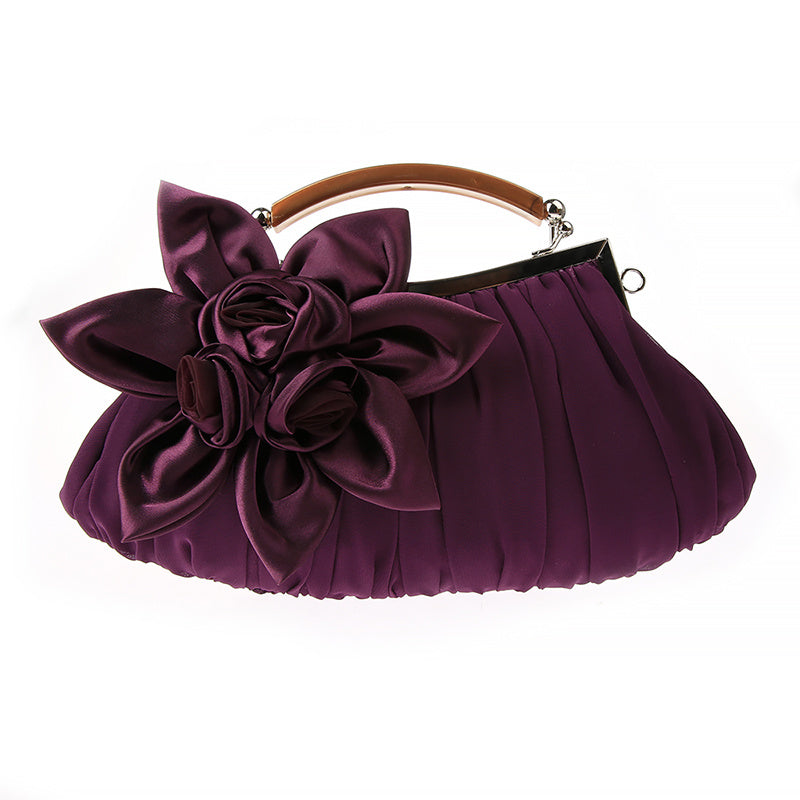 Floral Decor Clutch Bag, Elegant Ruched Detail Handbag, Women's Trendy Chain Shoulder Bag For Party