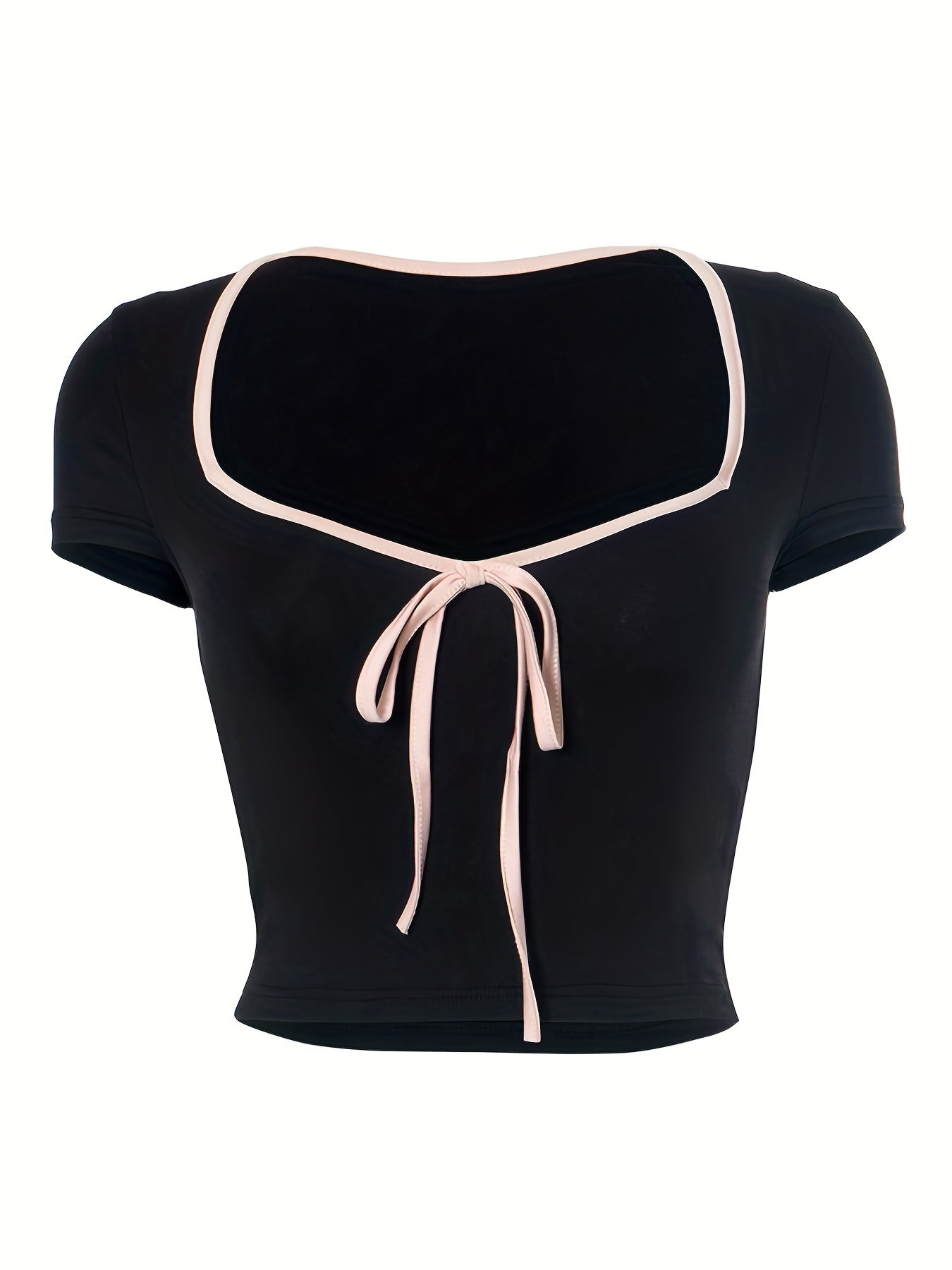 Sexy Bow Tie Cropped T-Shirt - Short Sleeve, Slim Fit, Coquette Y2K Style, Women's Clothing for Fashionistas - Perfect for Date Nights, Casual Outings, and Summer Events