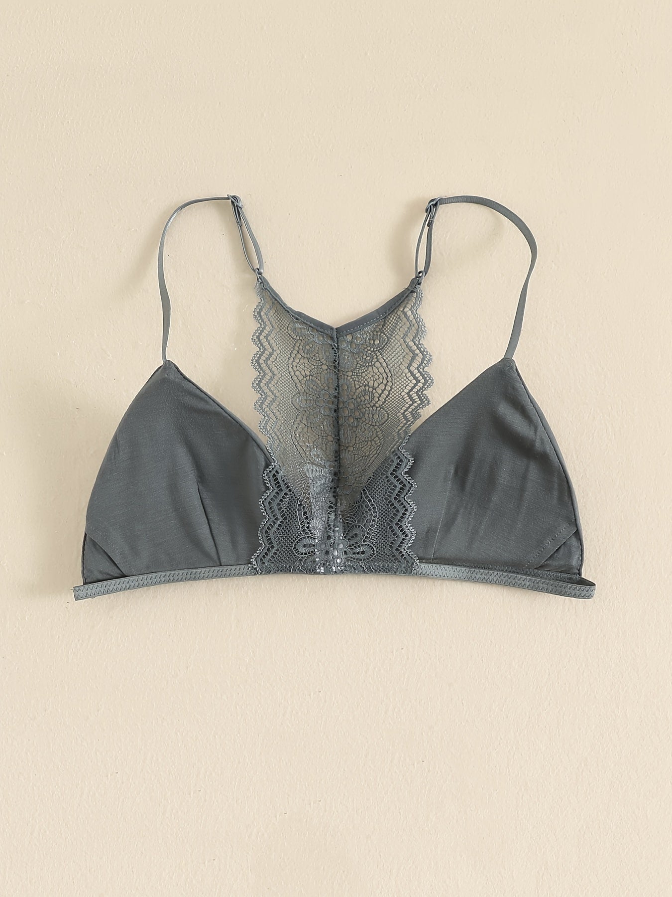 Triangle Cups Front Buckle Bras, Lace Stitching Beauty Back Bra With Removable Pads, Women's Lingerie & Underwear