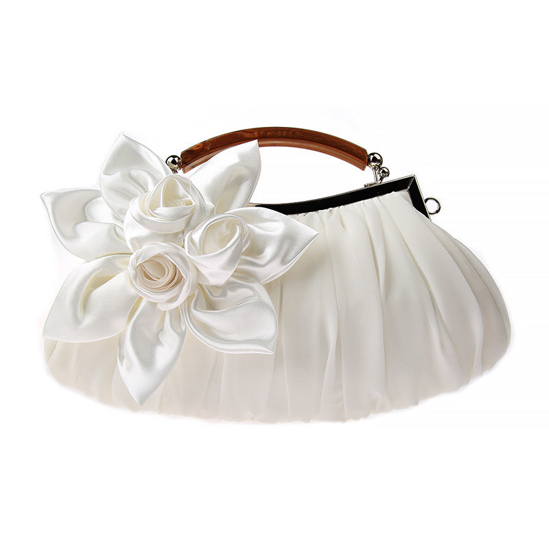 Floral Decor Clutch Bag, Elegant Ruched Detail Handbag, Women's Trendy Chain Shoulder Bag For Party