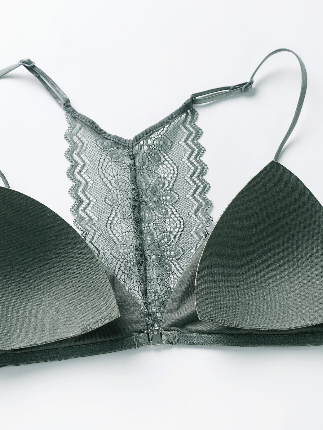 Triangle Cups Front Buckle Bras, Lace Stitching Beauty Back Bra With Removable Pads, Women's Lingerie & Underwear