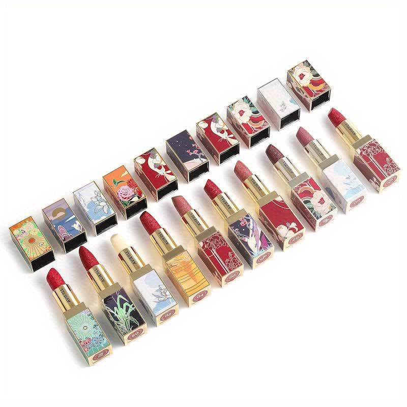 Enchanting Luxurious Matte Velvet Lip Collection - Hydrating, Long-Lasting, Seamless Finish - A Fashionable Chinese Traditional Printed Gift for Women, Perfect for Valentines Day & Lunar New Year Celebrations
