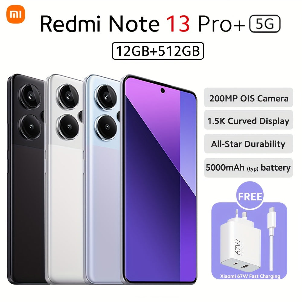 Xiaomi Redmi Note 13 Pro Plus 5G 12G+512G 6.67'' Screen, Unlocked Smartphone, 5000 MAh Battery, 256GB ROM Memory, 8GB RAM, Android 13, MediaTek Dimensity 7200, 4nm Engraved, 8-Cores Up To 2.8GHz